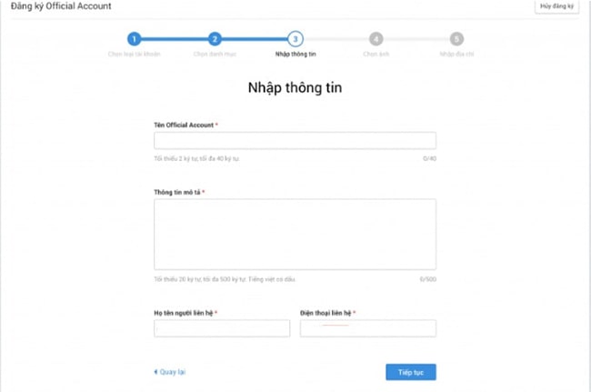 Nhập thông tin tài khoản Zalo web